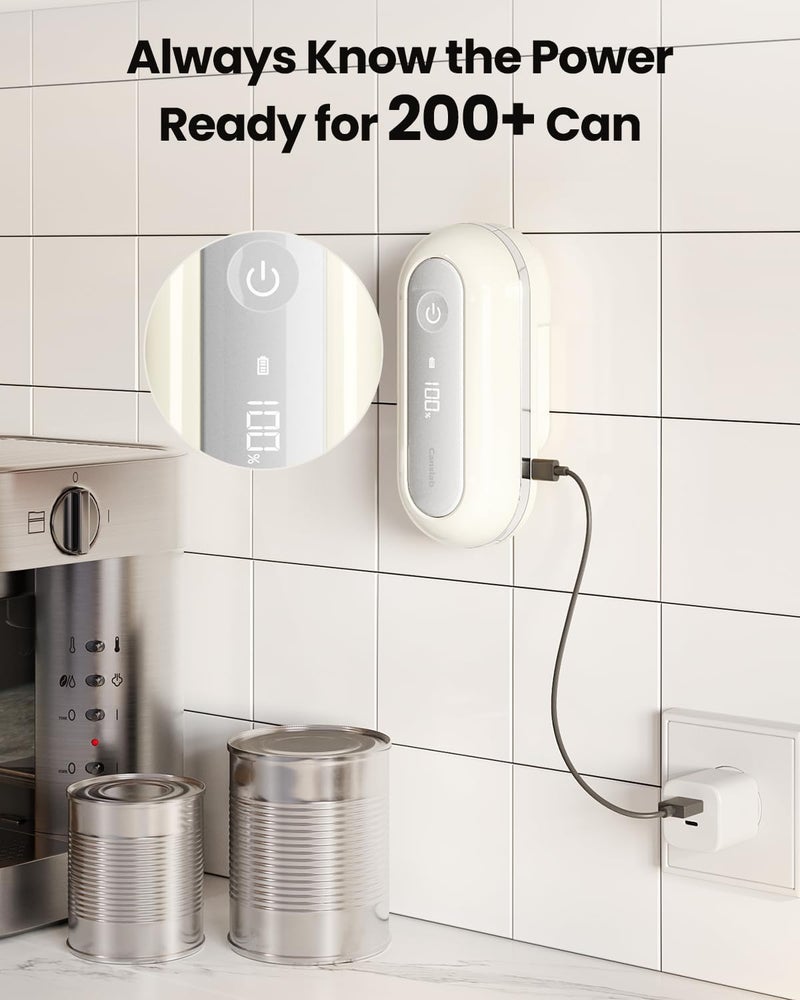 Canslab RETRO Electric Can Opener, Auto-Stop One-Touch Operation, USB Rechargeable with LED Battery Track, Side Cut Smooth Edge Can Opener for Seniors with Arthritis, Wall-Mountable Small Size, Cream - Image 4
